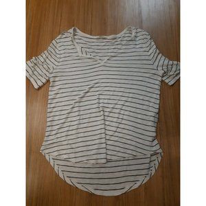 Madewell Blouse Top Striped White and Blank Hi-Low Womens Size Large